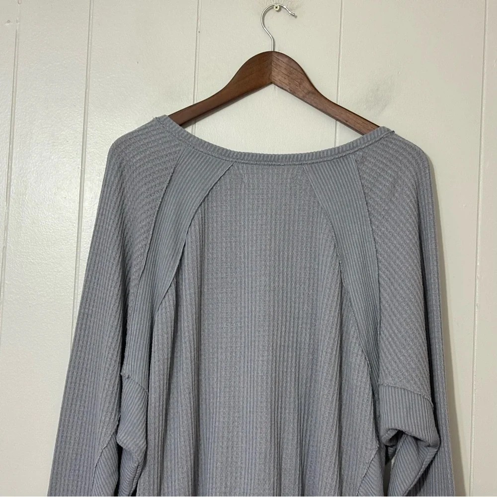 Free People We The Free Santa Clara Thermal Top Gray Waffle Knit Long Sleeve M